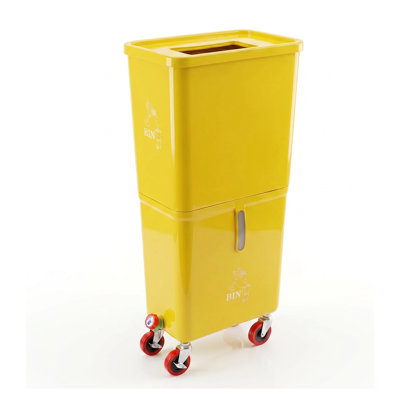Bac à déchets de boissons commercial (paquet de 12, jaune) – Station de vidange à deux compartiments avec roues verrouillables pour bars, restaurants, traiteurs et événements