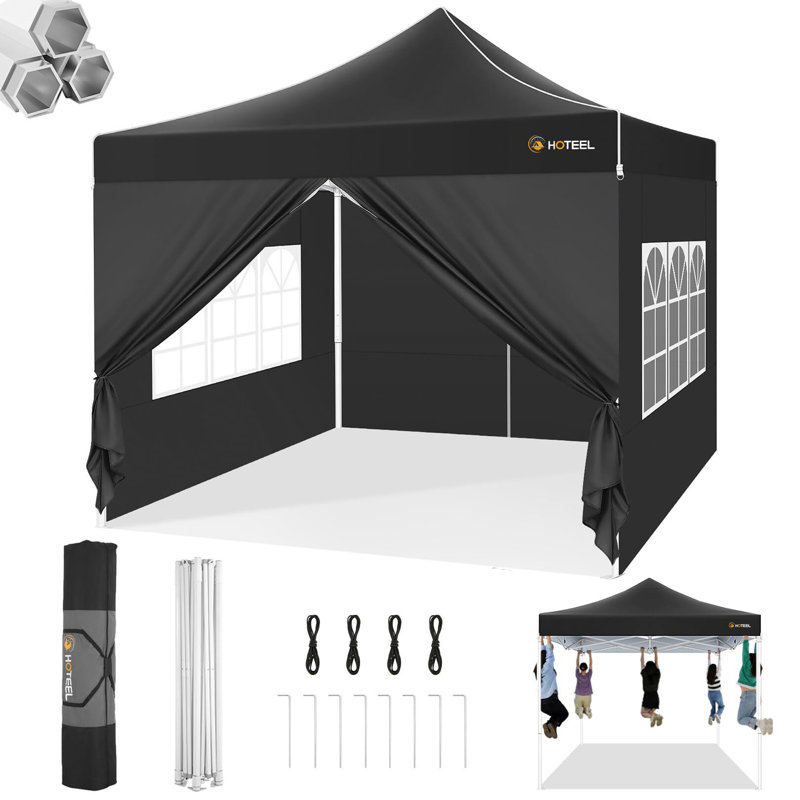 10x10 Pop Up Canopy Tent Heavy Duty with 4 Sidewalls, Black