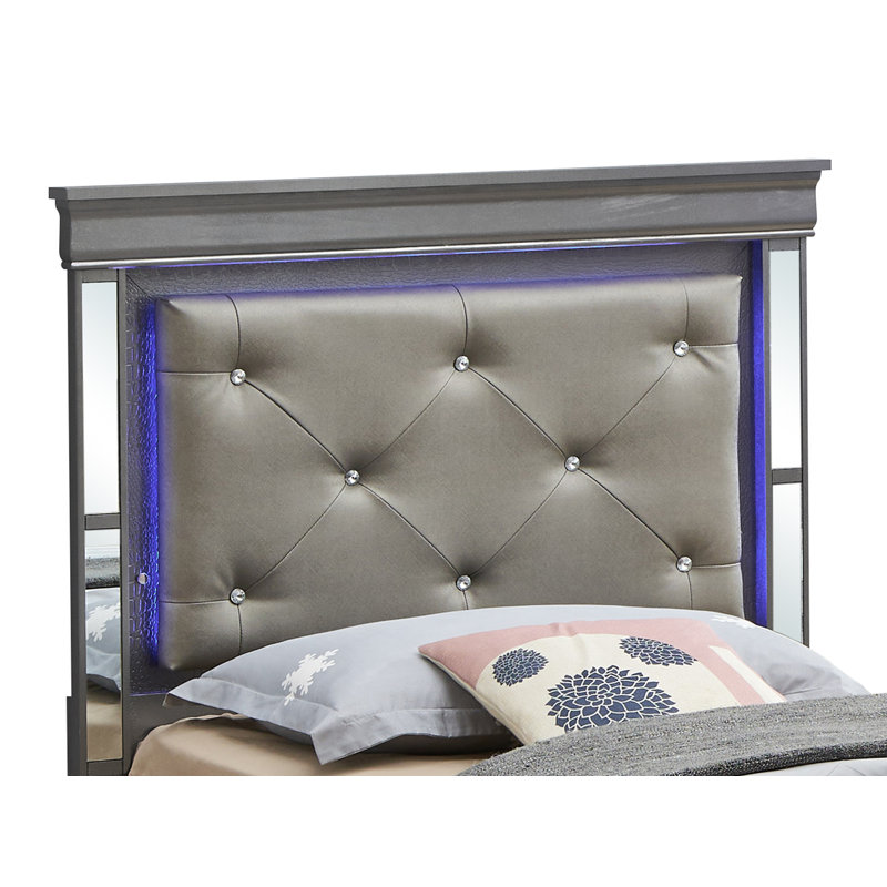 Upholstered Standard Bed, Twin, Metallic Black