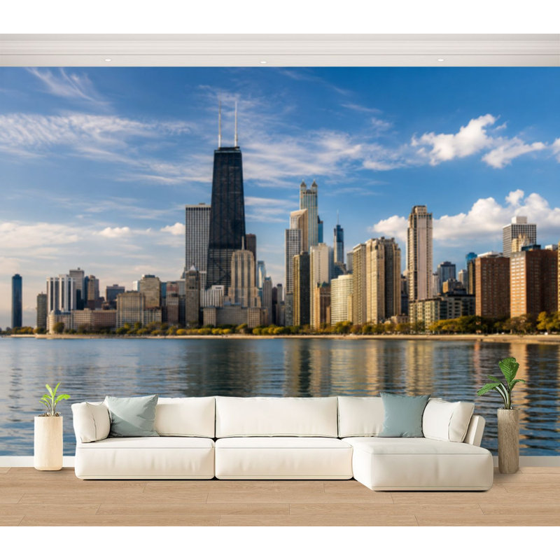 Papier peint adhésif autocollant amovible Chicago Skyline, 100"H x 144"W