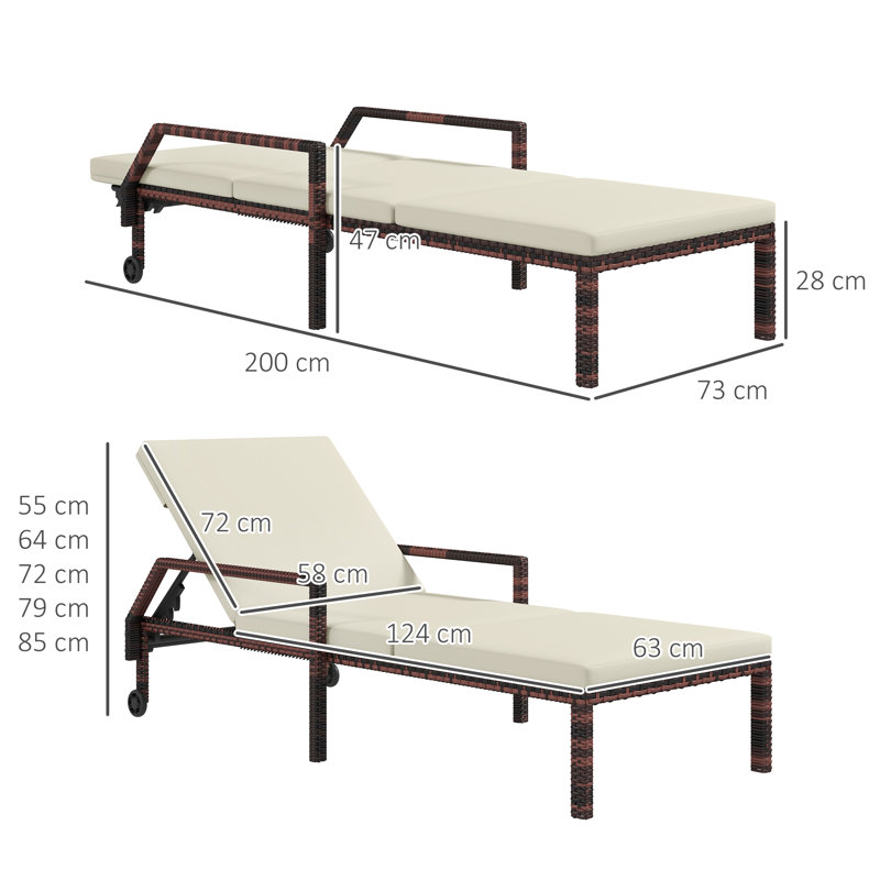 Abrea 200cm Long Reclining Single Chaise with Cushions, Cream White