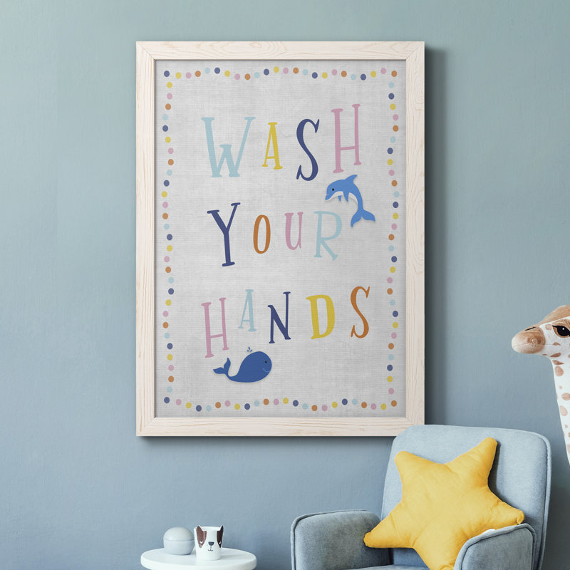 " Wash Your Hands ", 31.5" H x 23.5" W x 1" D, White Framed