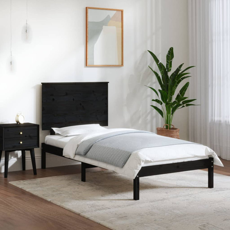 Bed Frame Solid Wood, Black, 200 x 200 cm