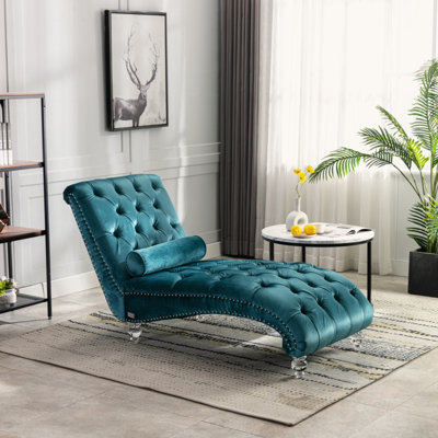 Velvet Upholstered Modern Single Tufted Chaise Lounge With One Pillow For Living Room And Bedroom by House of Hampton