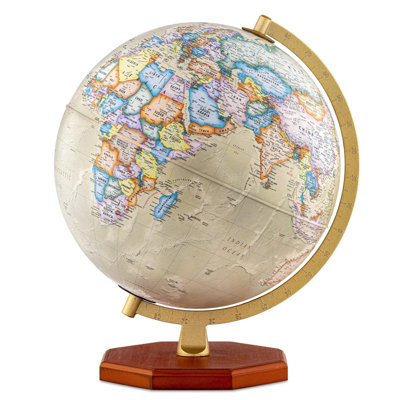Voyager 12-inch Antique Ocean Desk Globe with Wood Base and Metal Meridian (Non-Illuminated)