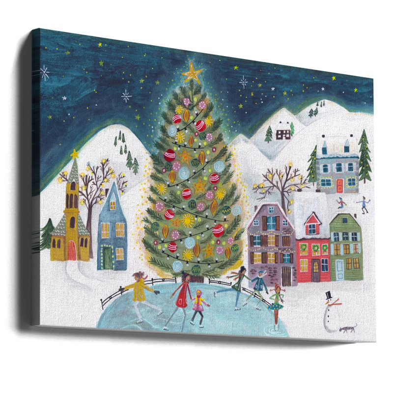 "Village de Noël dans la neige", art mural sur toile tendue, H 30 po x l 40 po