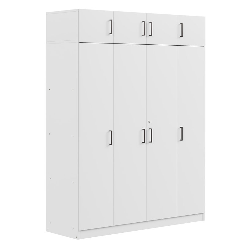 Armoire 4 portes avec 1 tiroir et armoire supérieure, Blanc