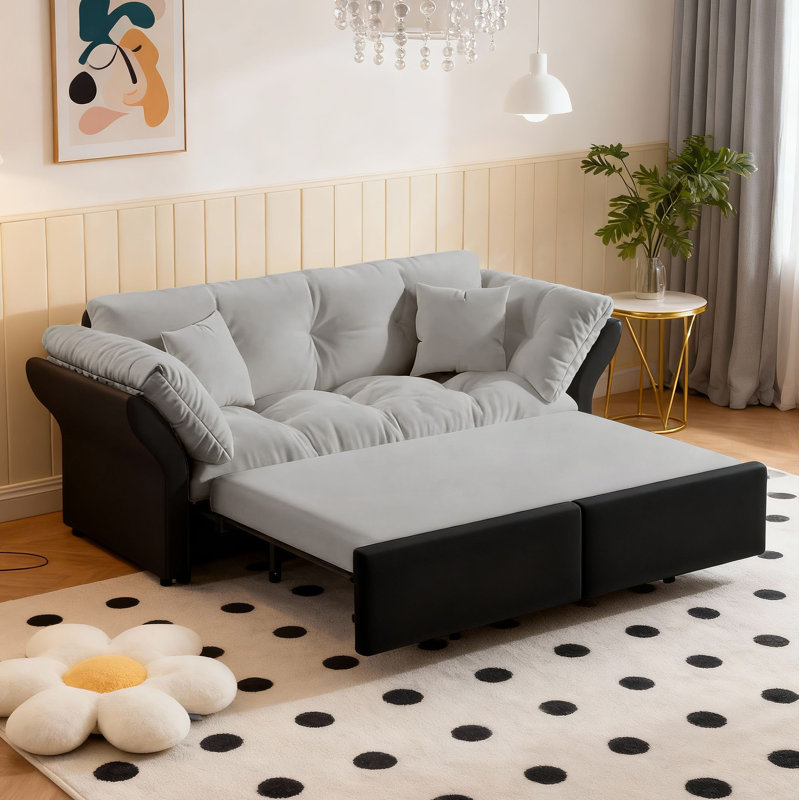 Canapé-lit convertible 3-en-1 Burwell, Velours gris velours
