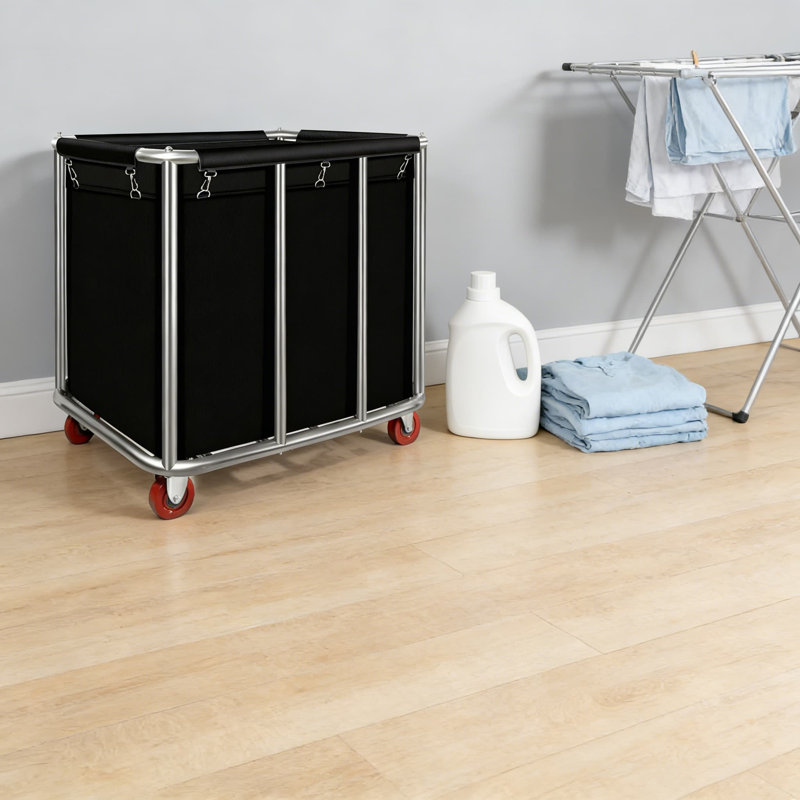 Heavy Duty Commercial Laundry Cart With Wheels - 11.35 Bushel Capacity, Reinforced Steel Frame, 440 Lbs Load Capacity, Detachable Liner Bags