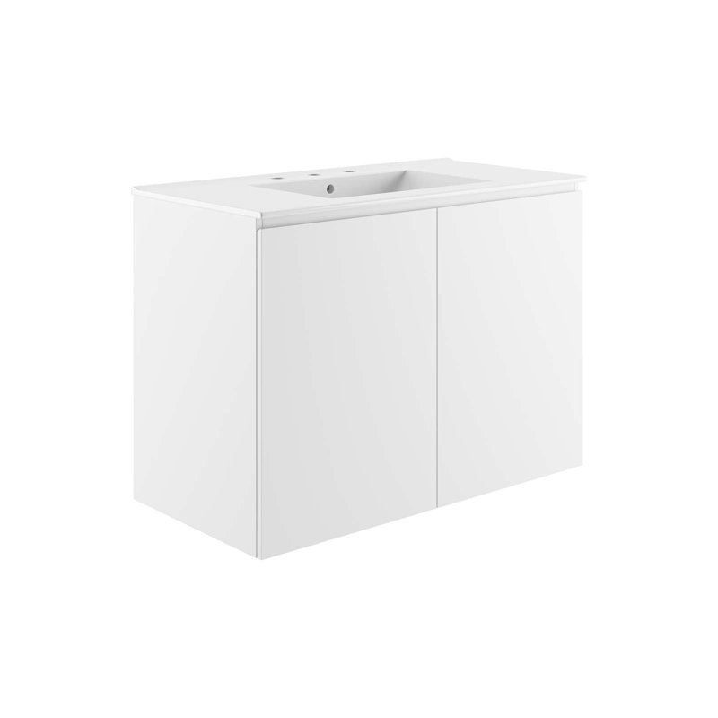 Meuble-lavabo mural gris de 36 po Bryn, Blanc, Blanc
