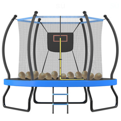 Trampoline 10 pi avec panier de basketball, filet d'enclos et échelle, trampoline d'extérieur pour enfants, trampoline récréative