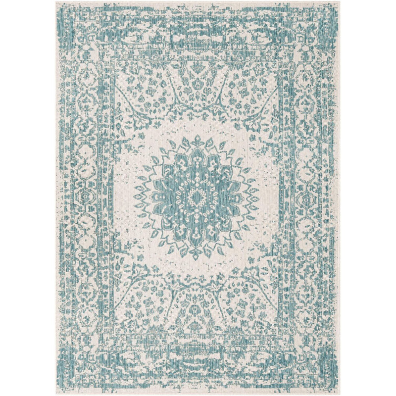Tapis contemporain Hintz de couleur turquoise, Rectangle 5 pi 3 po x 7 pi 1 po