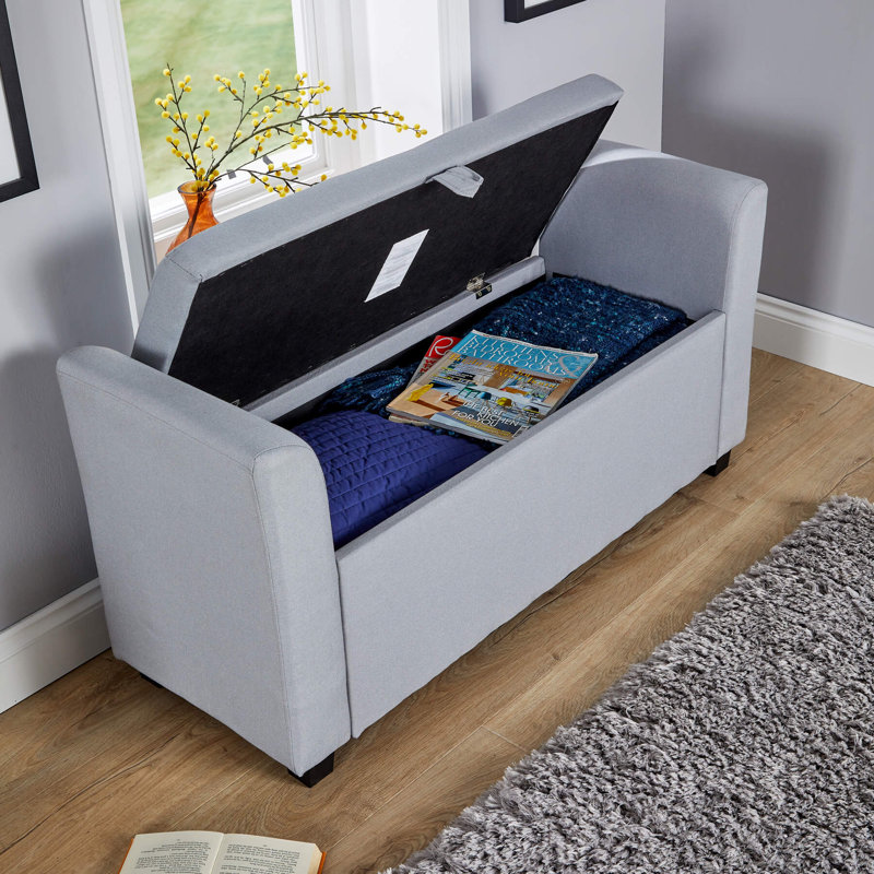 Cheeseman 120cm Wide Rectangle Solid Colour Standard Ottoman with Storage, Grey Linen