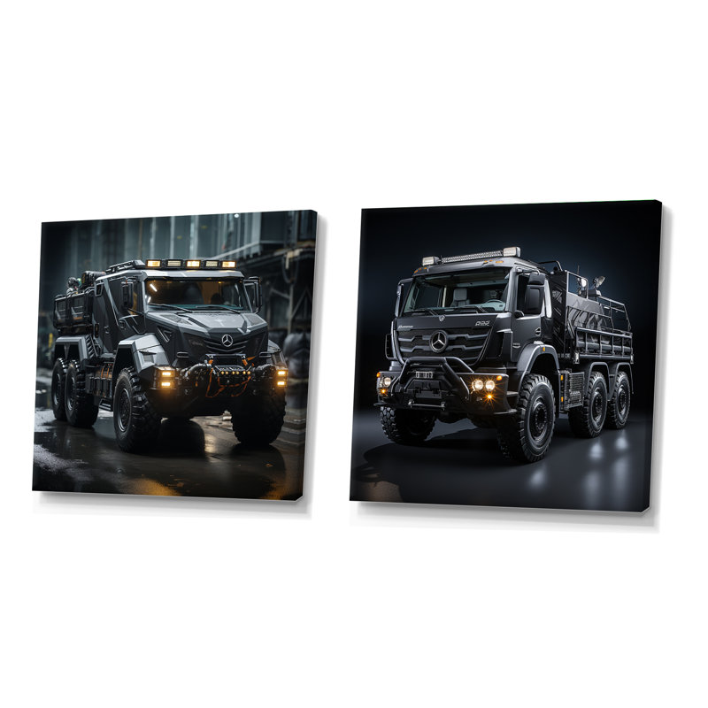 «Au Noir Us Military Truck», 2 pièces, Toile tendue, H 16 po x l 33 po