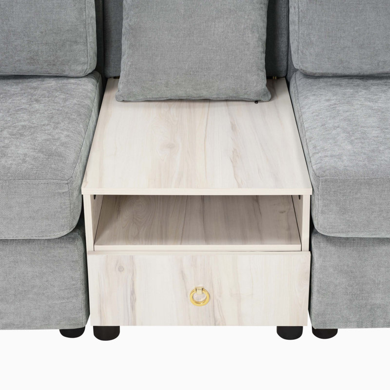 Canapé modulaire très grand rembourré avec accoudoirs de rangement et console centrale pour le salon, 127.9" W, Grey Chenille