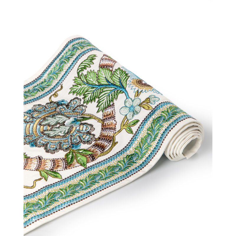 Lauris Border - Apricot/Sage, Aqua/Leaf