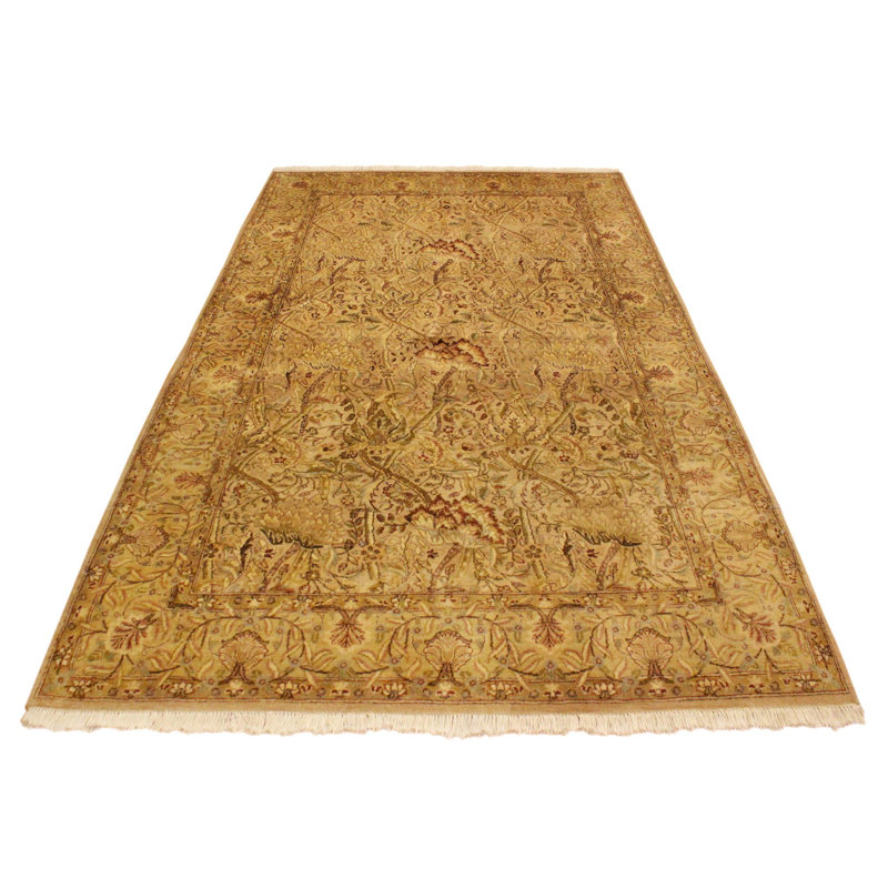 Tapis oriental brun clair / doré en laine noué à la main 4 pi 2 po x 6 pi 2 po Oriental