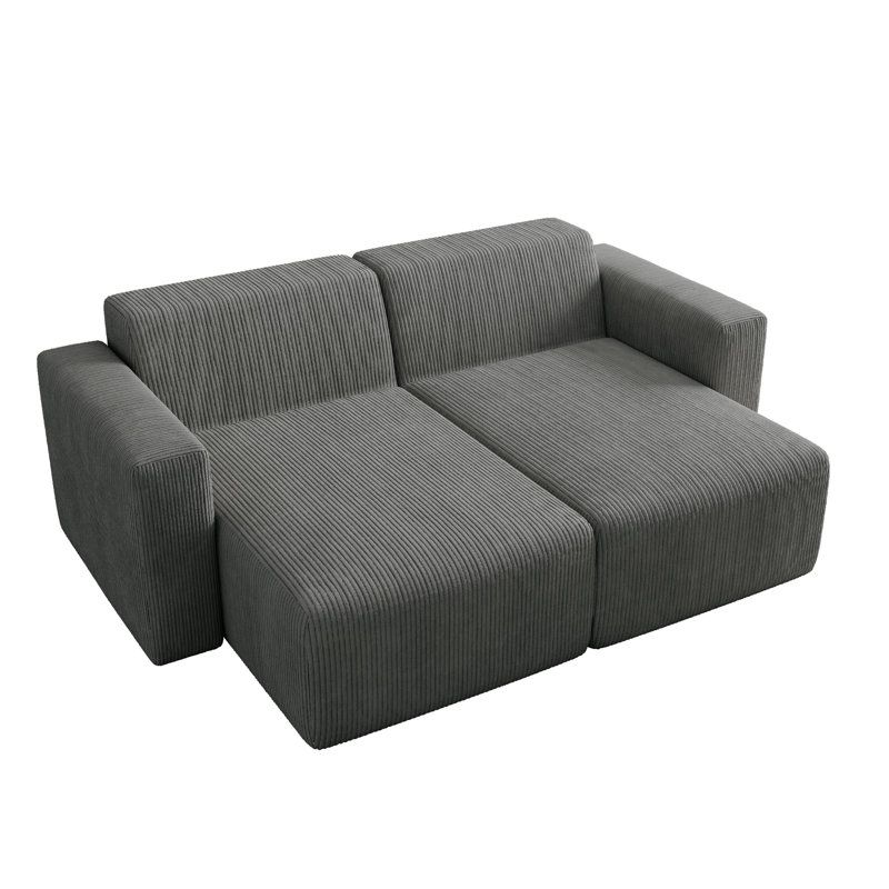 Canapé modulaire rembourré en velours côtelé 2 pièces Berlare - entièrement compressé, aucun assemblage requis, Gris