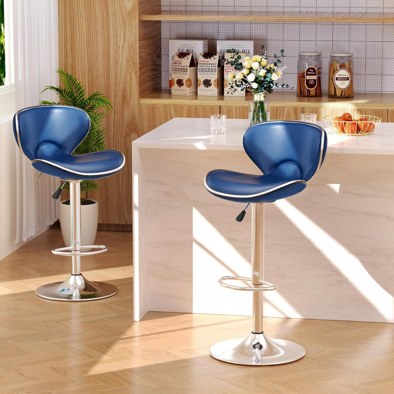 Tabourets de bar à hauteur de comptoir Modern, Argent argent, Bleu