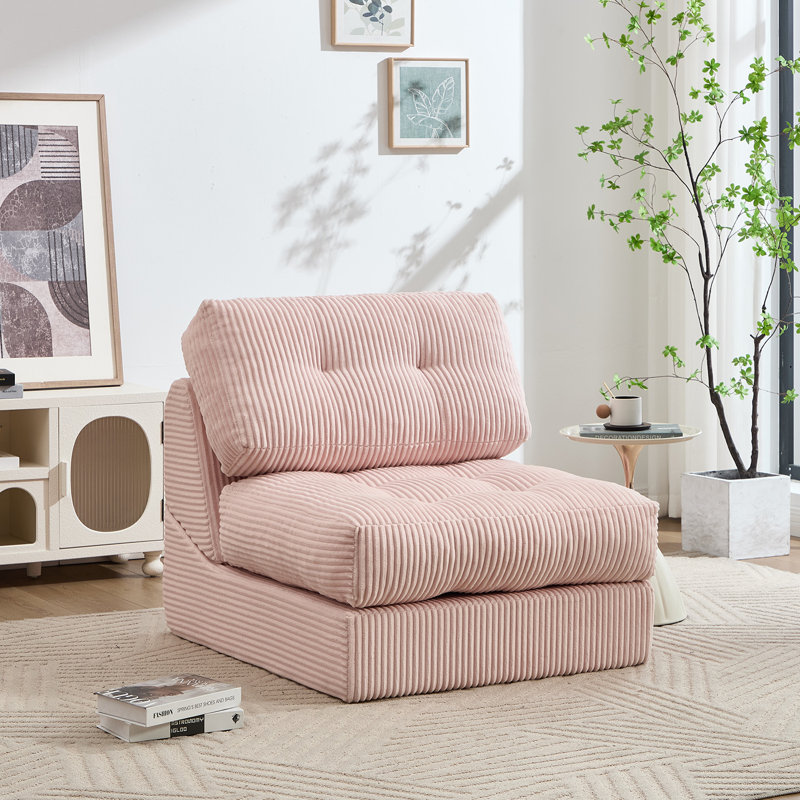  8.3" Compression Futon mattress, Folding Sofa Bed, Modern Corduroy Upholstered Sofa Comfortable Accent Chair, Pink