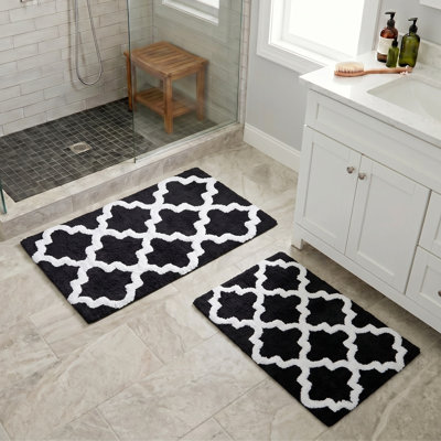 Ensemble de tapis de salle de bain 2 pièces Lavish Home - Tapis de bain 100% coton 41 x 24,5 pouces et 34 x 21 pouces avec imprimé de treillis texturé pour un décor de salle de bain élégant - Tapis de bain Tapis antidérapants lavables
