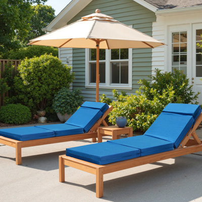 21in 2 Pcs Chaise Lounge Cushions Outdoor, Waterproof Furniture Cushions With Removable Cover, Beige/Blue