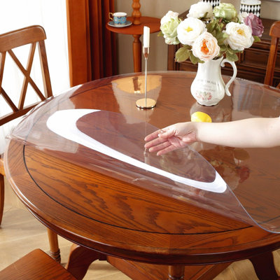 Protecteur de table 48 po rond transparent, 2 mm d'épaisseur en plastique | Nappe en PVC imperméable pour les tables de salle à manger, de cuisine et de table basse, nettoie et protège contre les éclaboussures, les taches et les égratignures