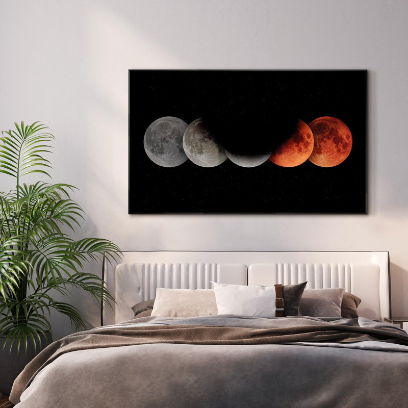 Lunar Phases Eclipse Moon Cycle Space Lovers Illustrations Extra Large Framed Wall Art Print Decor (Frame Assembly Required)