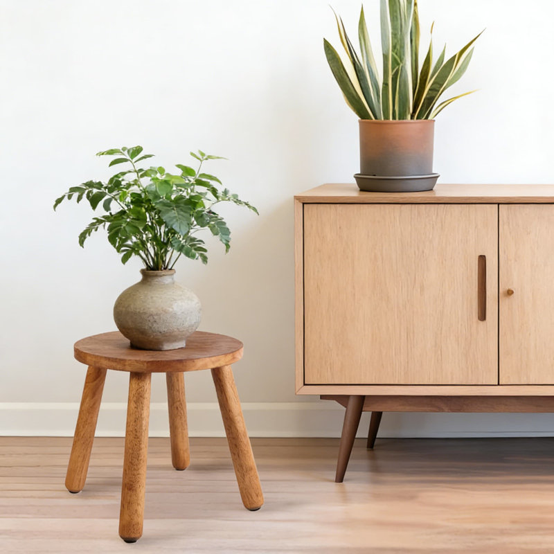 Marchepied rond en bois massif - Support à plante polyvalent, table d'appoint et repose-pieds pour la cuisine, la salle de bain, le salon et la chambre à coucher