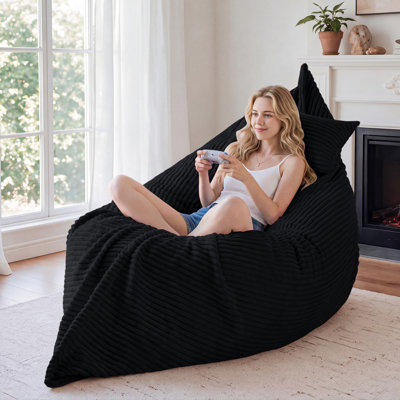 75" Balck Giant 3 In 1 Convertible Bean Bag Chair With Pillow