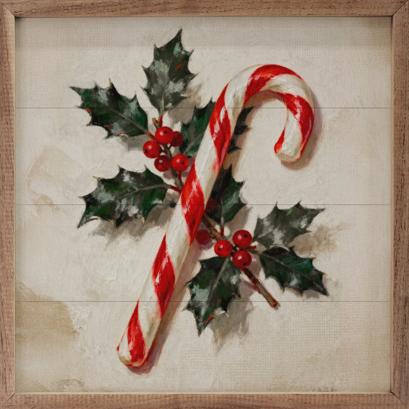 Candy Cane With Holly, H 12 po x l 12 po