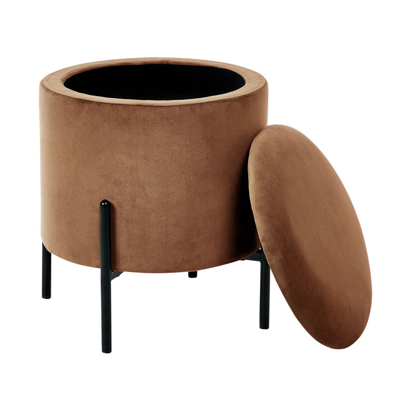 37cm Wide Round No Pattern Pouffe Ottoman with Storage, Brown