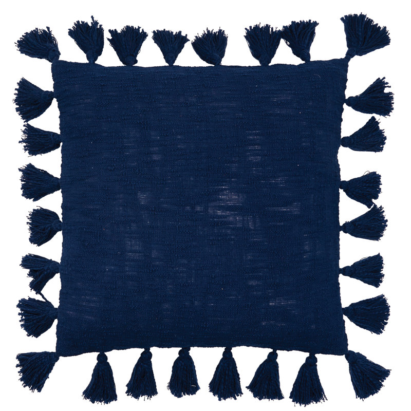 Tassels Cotton Throw Pillow, Indigo