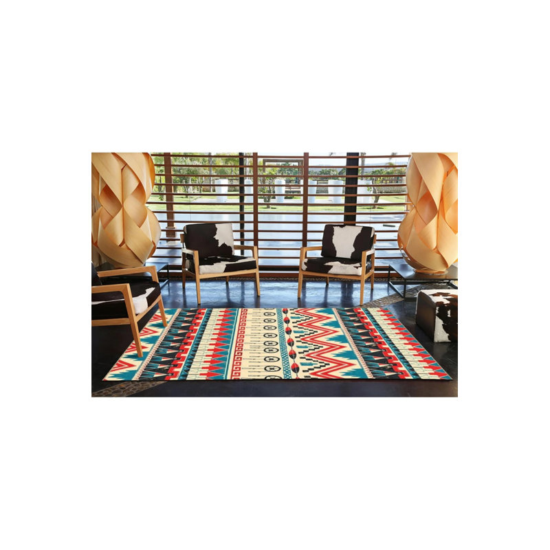 Tapis décoratif moderne à motif géométrique bleu et orange, Rectangle 2 pi 4 po x 4 pi
