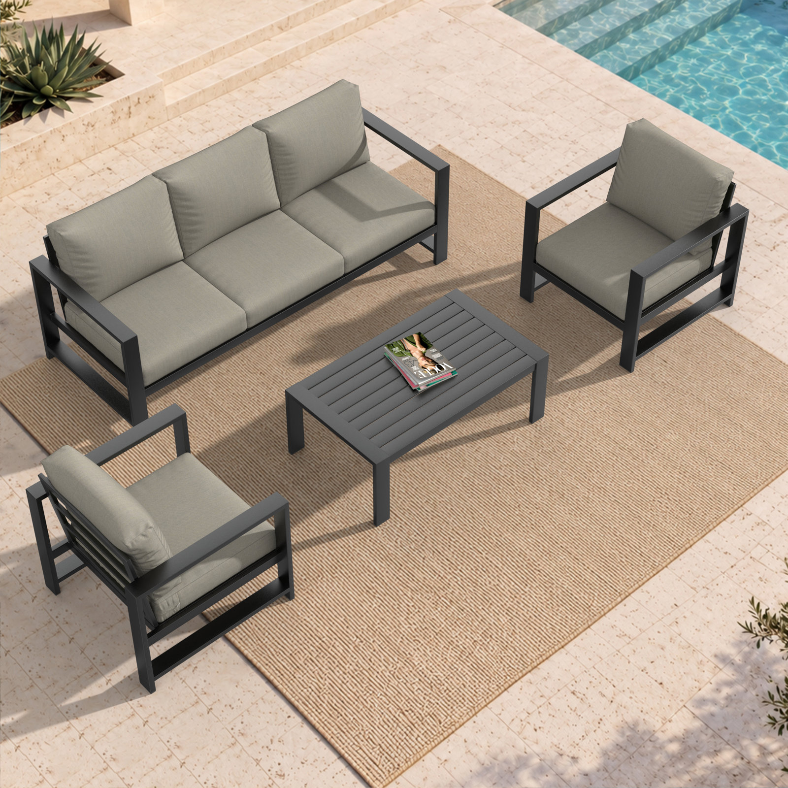 Dulcie 5-Person Sunbrella® Patio Seating Group, Gray/Beige