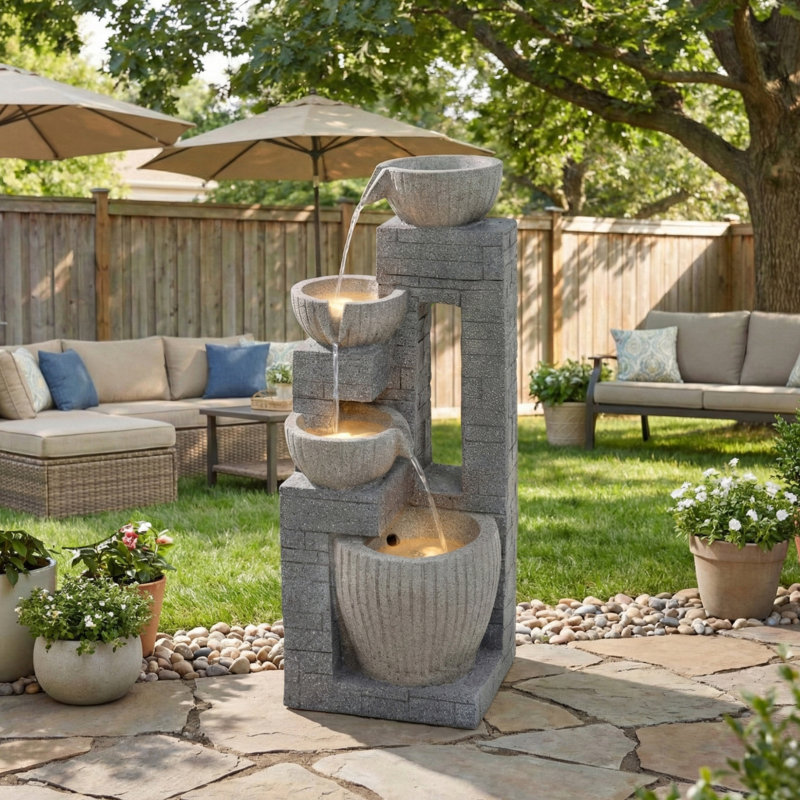 Outdoor Fountain with Lights