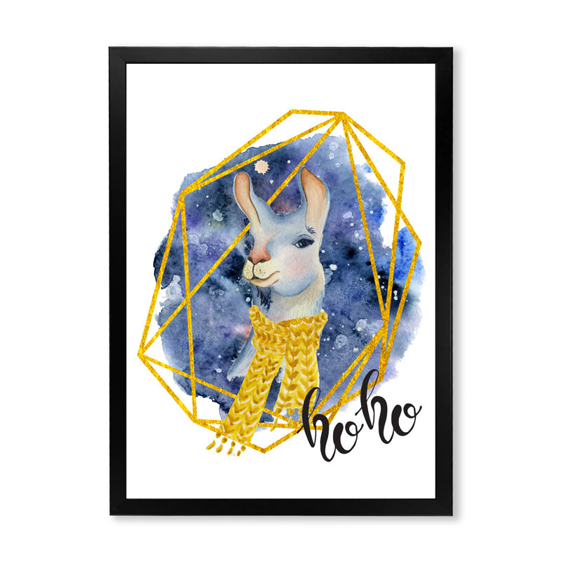 Joli dessin de lama mignon - art mural pour enfants, décoration murale, Impression noire sur toile encadrée
