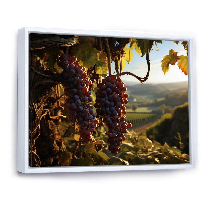 Raisins mauves, attrape-rêves sur toile, H 16 po x l 32 po x P 1 po, Cadre flottant blanc