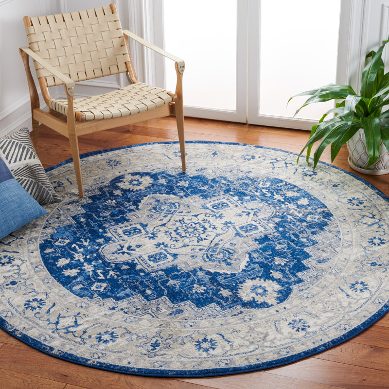 Tapis bleu marine / gris Aurich 851, Rond 6 pi 7 po