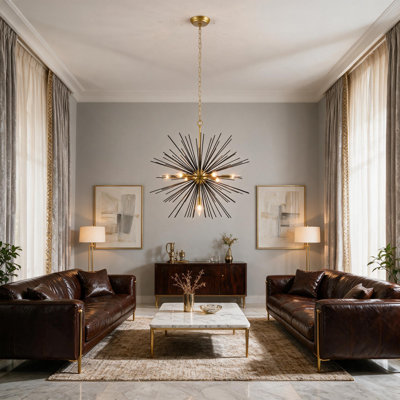 Lustre noir et or Spoutnik, luminaire suspendu moderne 7 lumières Starburst, lampe de plafond industrielle de 25,6 po avec chaîne réglable pour le vestibule du salon de l'îlot de cuisine, douille E12, ampoules non incluses