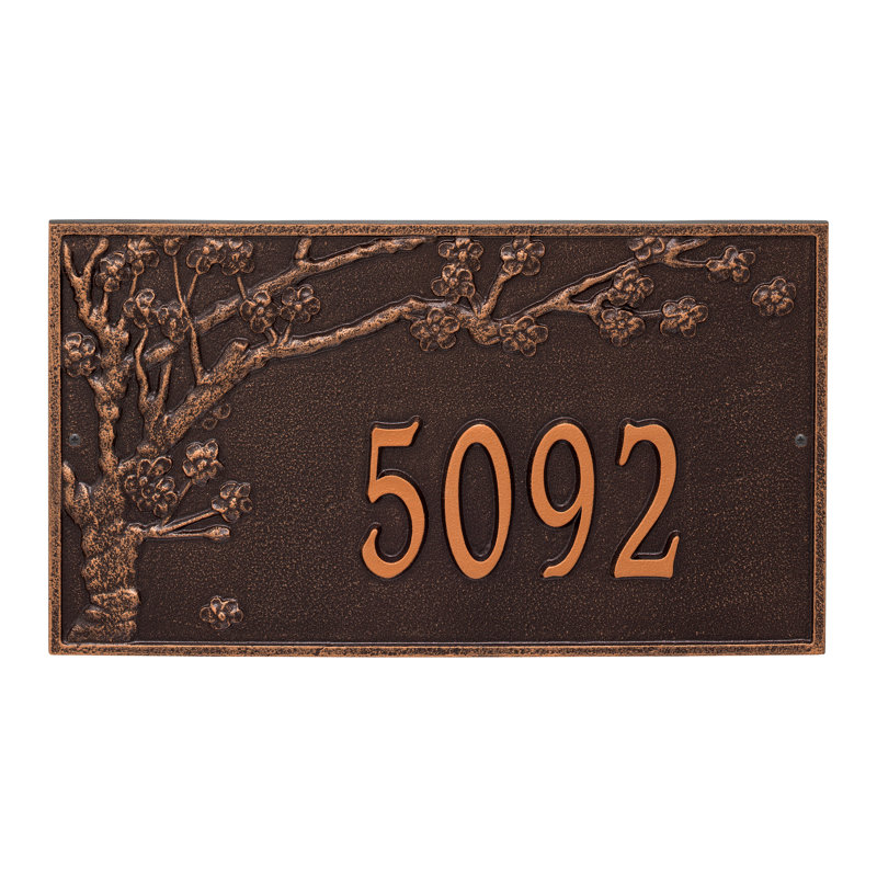 Spring Blossom Personalized Estate 1-Line Wall Address Plaque, Antique Copper, Yes