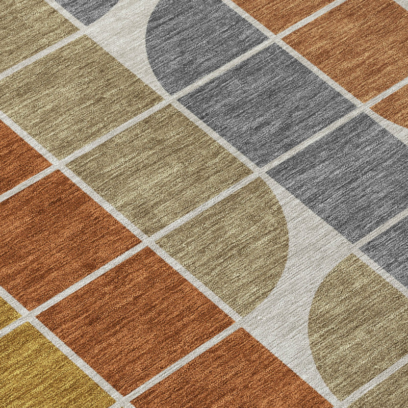 Machine Washable Indoor/Outdoor Lockway ACN2418 Mid-Century Modern Rug, Round 8'