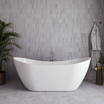 Baignoire autoportante 71 po blanc brillant avec drain interne Streamline