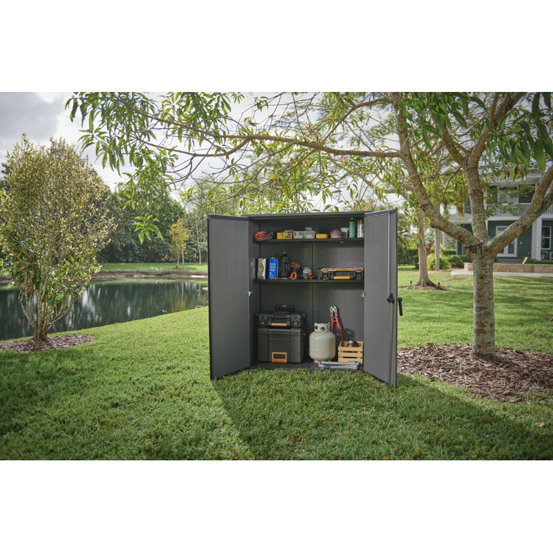 Gray Resin Vertical Outdoor Storage Shed with Double Doors