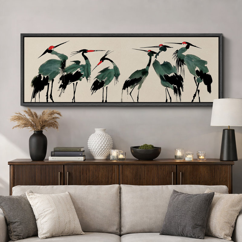 «Crane Heron Bird», impression sur toile très grande, H 20 po x l 60 po, Impression encadrée flottante sans passe-partout