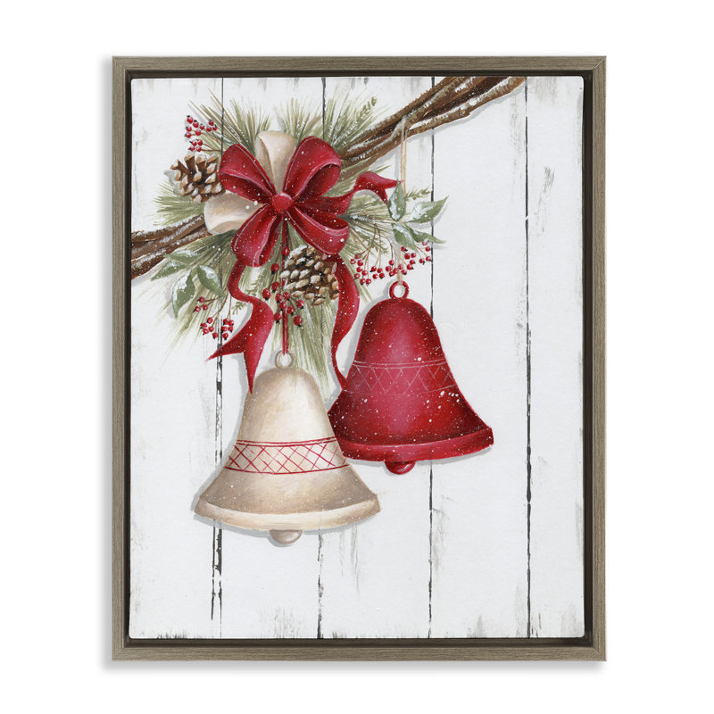 "Rustic Winter Bells", art mural sur toile flottante brune par Emma Leach, Cadre flottant orme Montalcino, H 31 po x l 25 po
