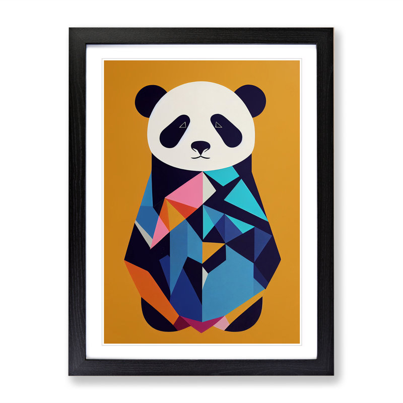 XV1022-3395X Panda Bear Abstract - Print, Black Framed, White, 48cm H x 36cm W