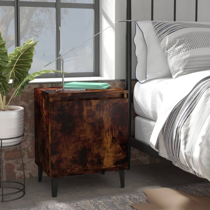 40cm W Manufactured Wood Bedside Table, Smoked Oak, No