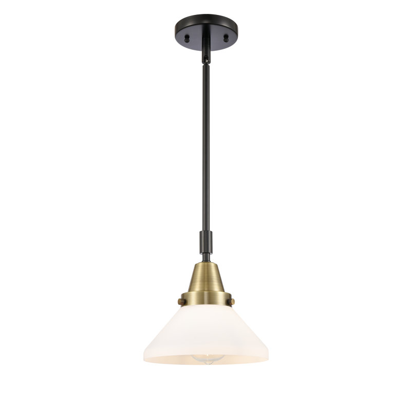 Luminaire suspendu conique 1 lumière, Blanc mat, Laiton antique noir, DEL
