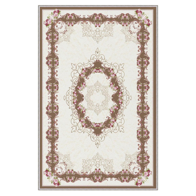 Tapis brun / crème en polyester tissé à la machine 3 pi 3 po x 6 pi 7 po Manske